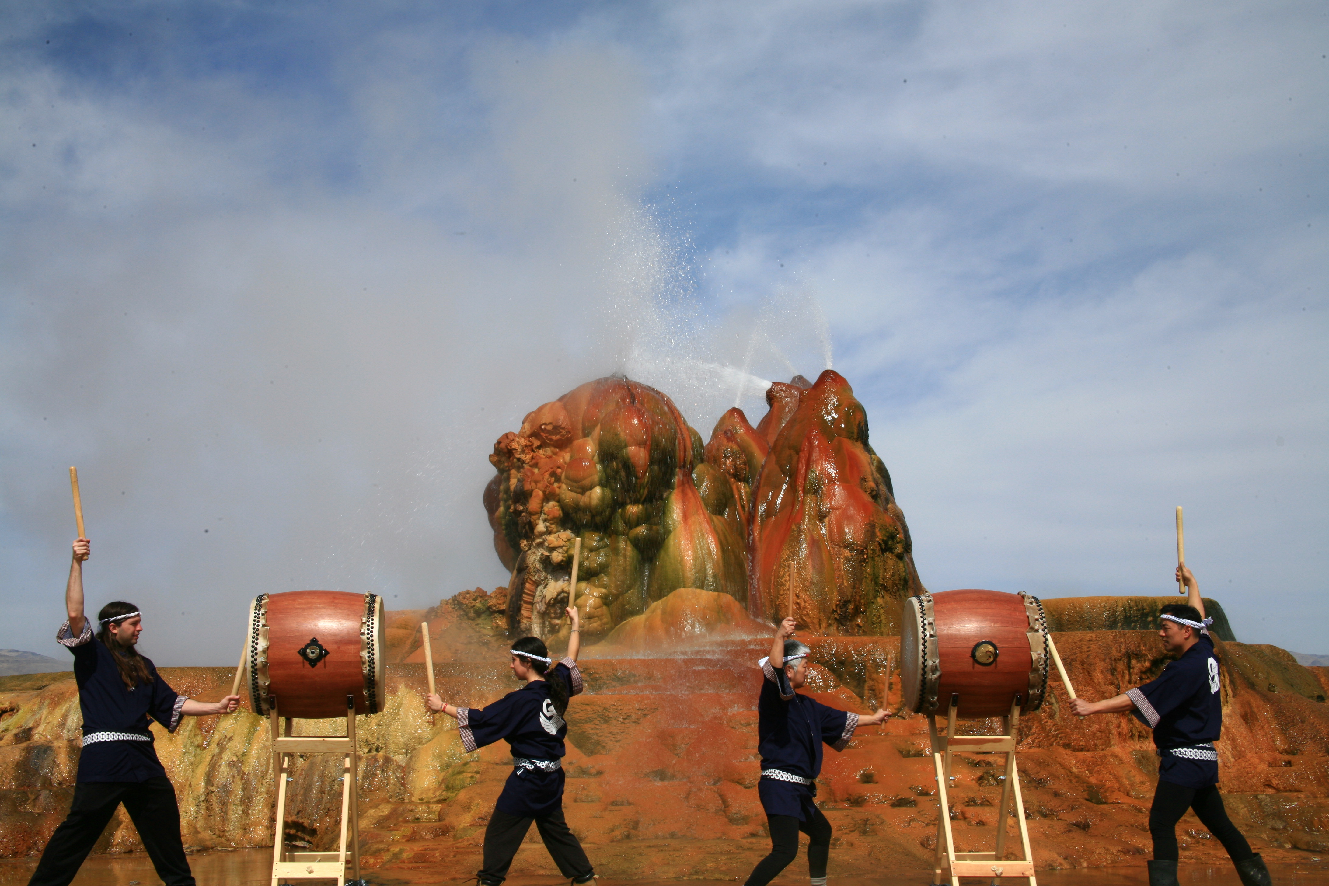 Taiko drummers performing